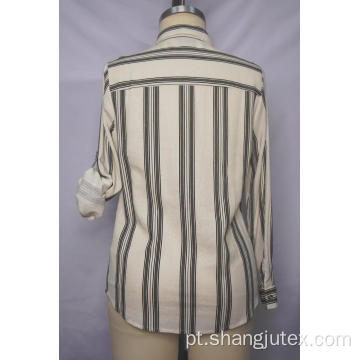 Camisa casual feminina de linho com bolso